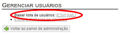 Link para download da lista de usuários em gerenciar usuários