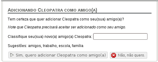 Confirmação quando está adicionando um amigo