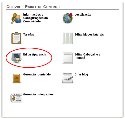 Editar aparência no painel de controle do usuário