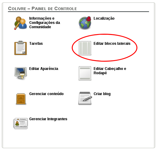 Editar blocos laterais no painel de controle da comunidade