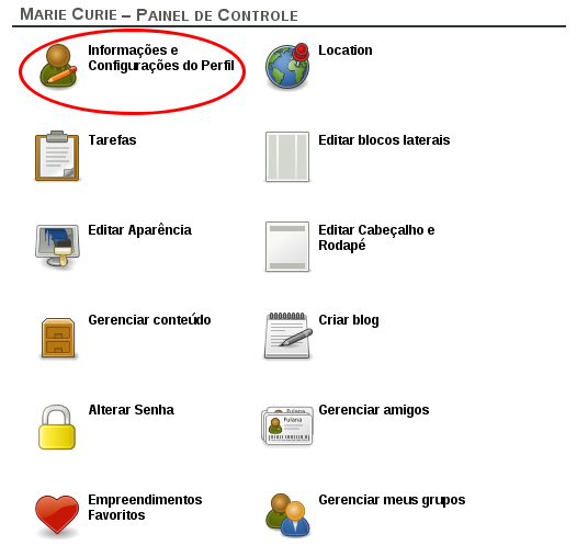 Painel de controle com edição de informações do perfil de uma pessoa