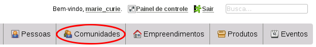 Comunidades no menu superior