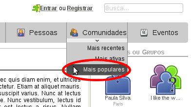 Comunidades mais populares no menu superior