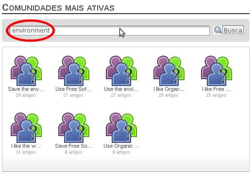 Campo de busca de comunidades mais ativas