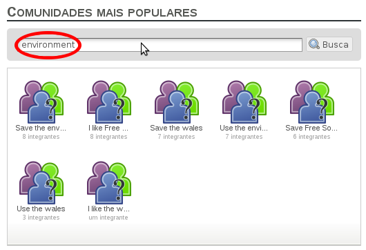 Campo de busca de comunidades mais populares