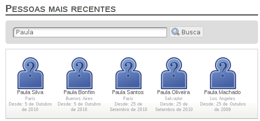 Resultado da busca por pessoas mais recentes com exemplo