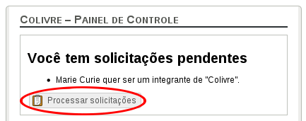 Painel de controle da comunidade com tarefas pendentes