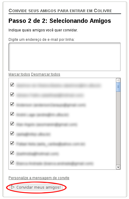 Convite de importação para comunidade. Passo 2