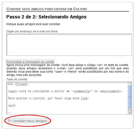 Convite manual para comunidade. Passo 2
