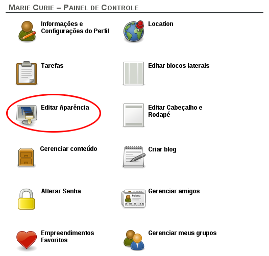 Editar aparência no painel de controle do usuário