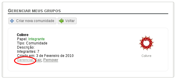 Lista de grupos com permissão de gerenciar empreendimento