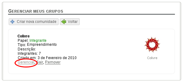 Lista de grupos com permissão de gerenciar empreendimento