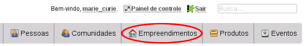 Empreendimentos no menu superior